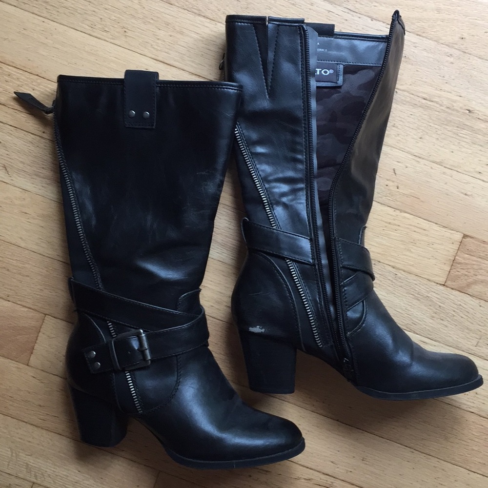 Wedge Heel Black Boots